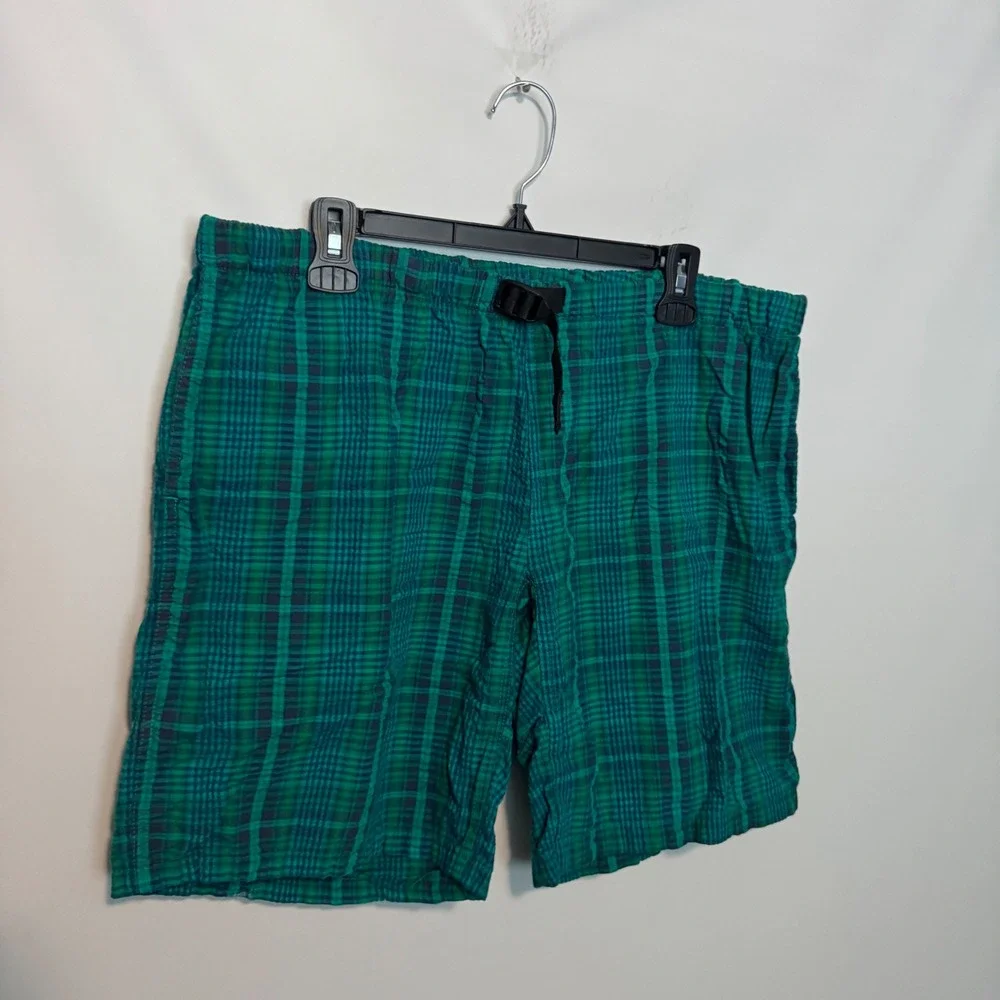 Vintage Gramicci Plaid Shorts Mens Large Green Blue Belted Gorpcore Made in USA